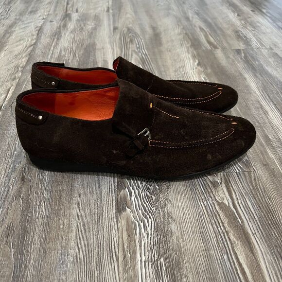 Magnanni Dark Brown Suede Monk Strap Loafers 9.5 - Picture 14 of 15